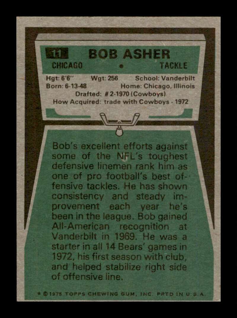 Load image into Gallery viewer, 1975 Topps Bob Asher #11 Chicago Bears Image 2
