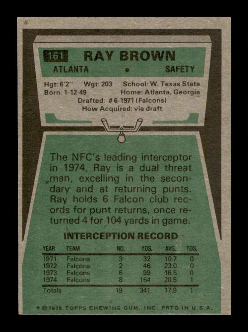 Load image into Gallery viewer, 1975 Topps Ray Brown #161 Atlanta Falcons Image 2
