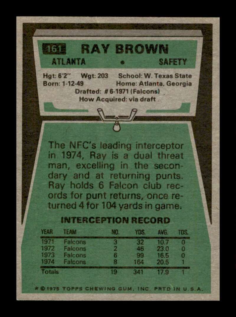 Load image into Gallery viewer, 1975 Topps Ray Brown #161 Atlanta Falcons Image 2
