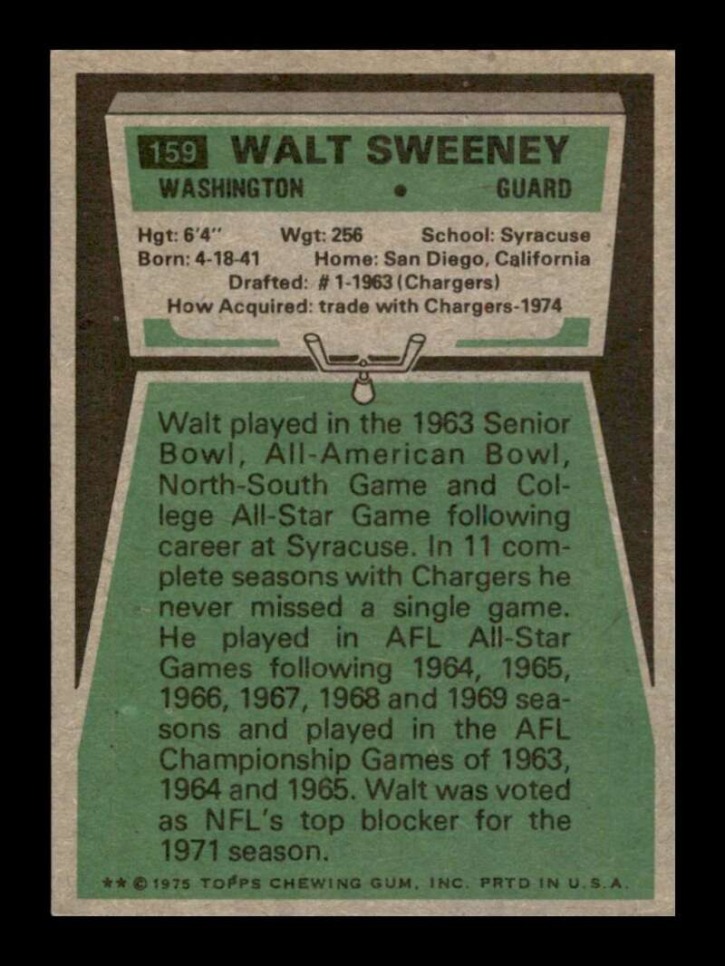 Load image into Gallery viewer, 1975 Topps Walt Sweeney #159 Washington Redskins Image 2
