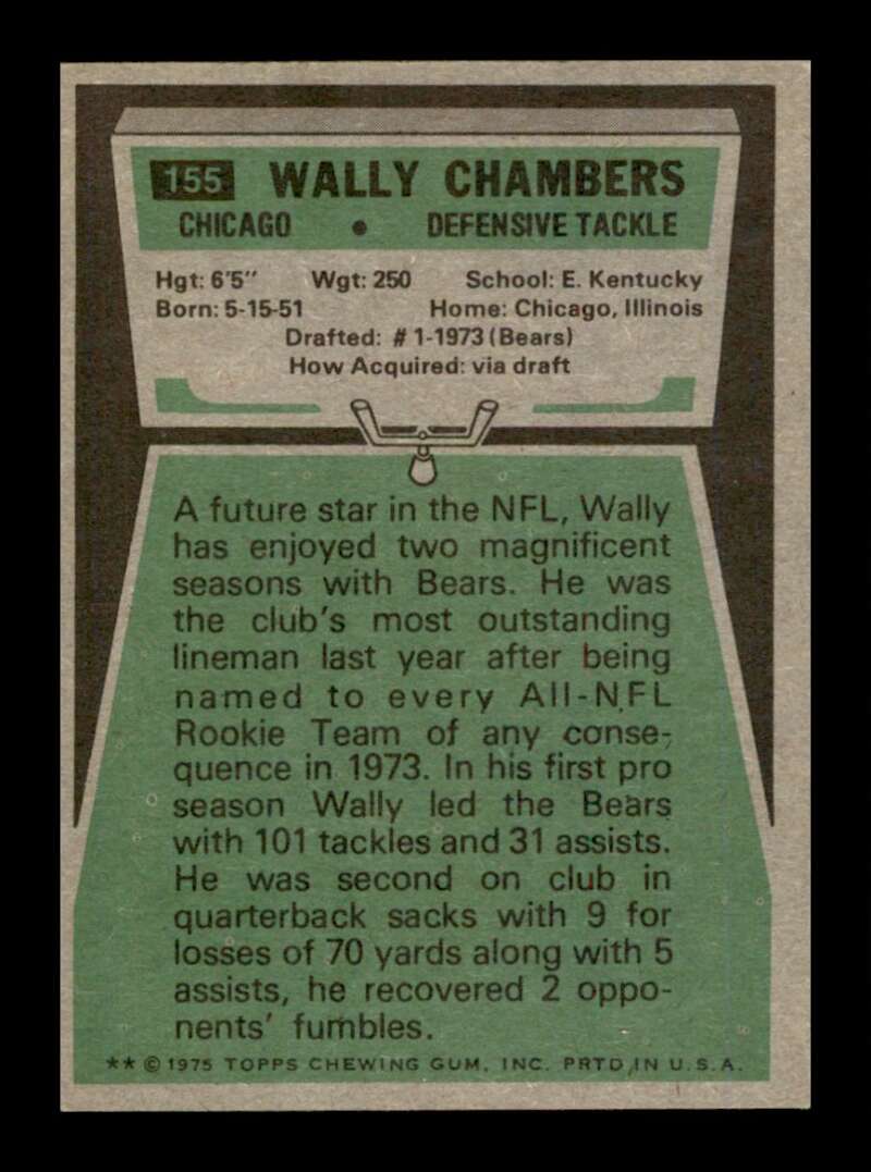 Load image into Gallery viewer, 1975 Topps Wally Chambers #155 Chicago Bears Image 2
