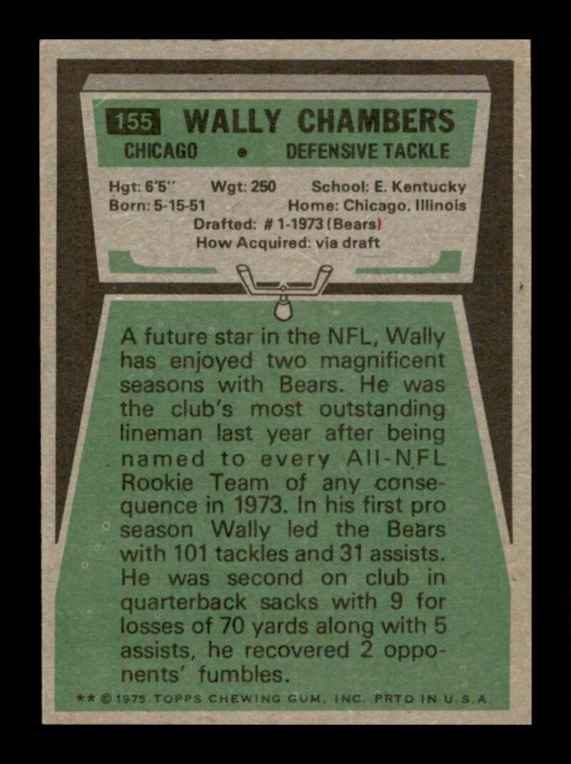 Load image into Gallery viewer, 1975 Topps Wally Chambers #155 Chicago Bears Image 2
