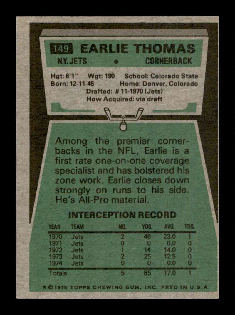 Load image into Gallery viewer, 1975 Topps Earlie Thomas #149 New York Jets Image 2
