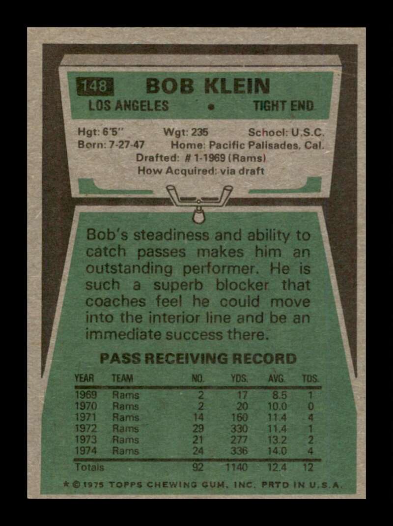 Load image into Gallery viewer, 1975 Topps Bob Klein #148 Los Angeles Rams Image 2
