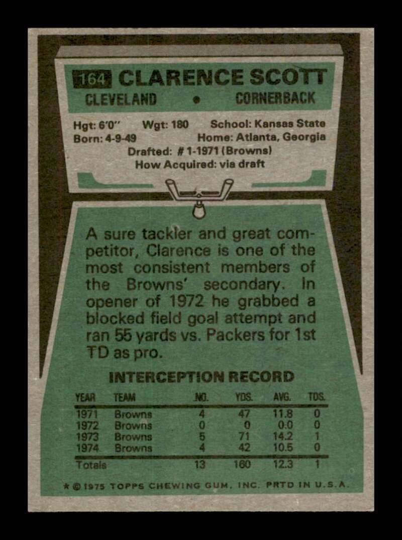 Load image into Gallery viewer, 1975 Topps Clarence Scott #164 Cleveland Browns Image 2
