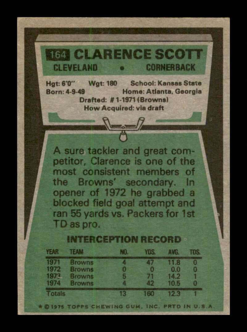 Load image into Gallery viewer, 1975 Topps Clarence Scott #164 Cleveland Browns Image 2
