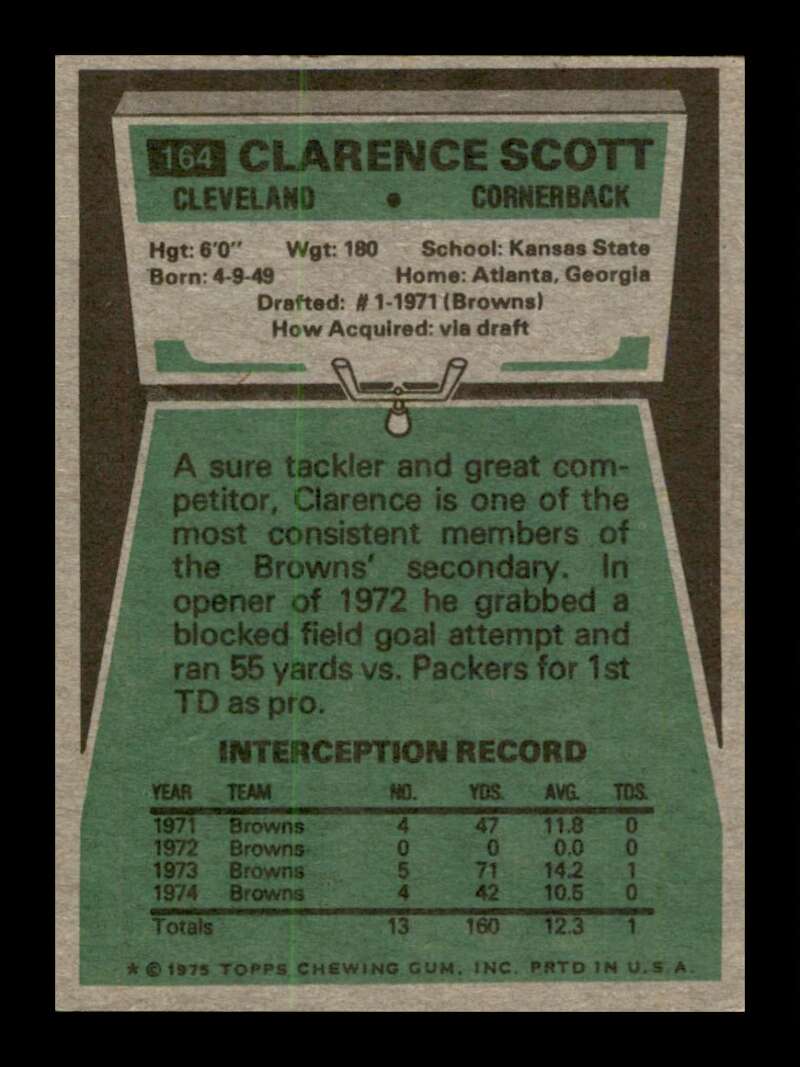 Load image into Gallery viewer, 1975 Topps Clarence Scott #164 Cleveland Browns Image 2
