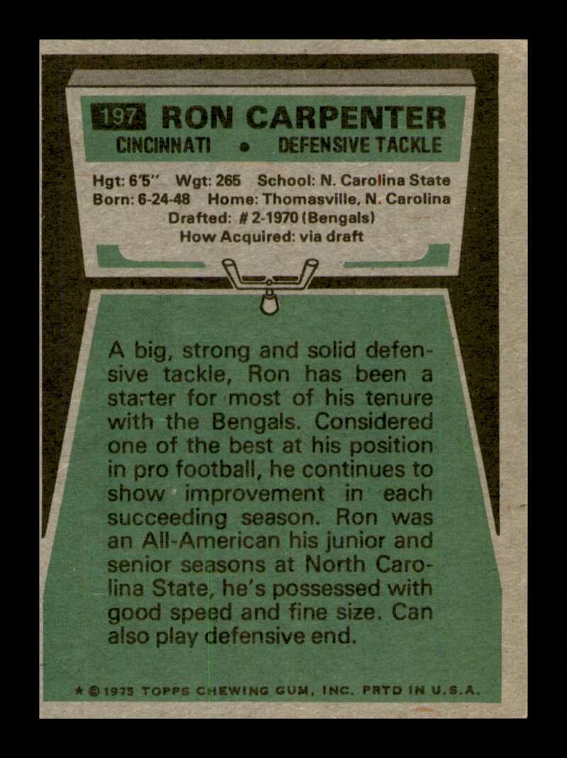 Load image into Gallery viewer, 1975 Topps Ron Carpenter #197 Cincinnati Bengals Image 2
