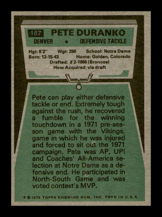 1975 Topps Pete Duranko