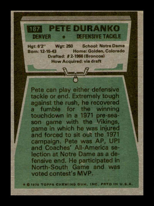 1975 Topps Pete Duranko 