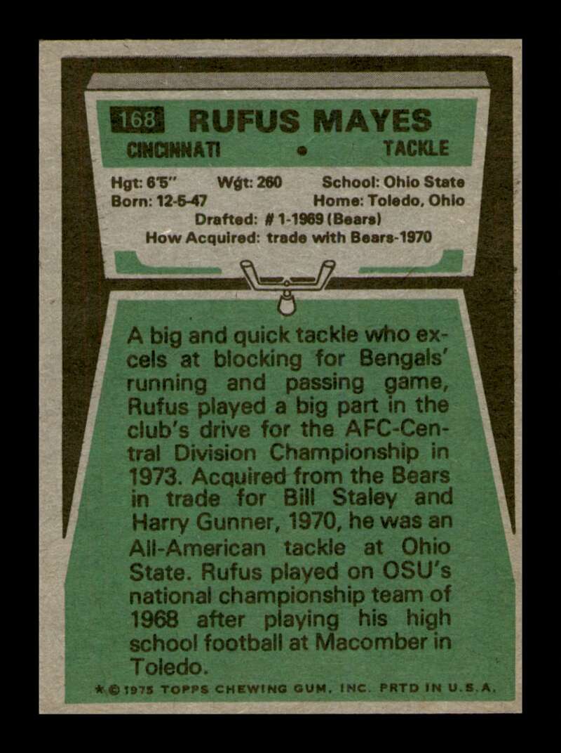 Load image into Gallery viewer, 1975 Topps Rufus Mayes #168 Cincinnati Bengals Image 2
