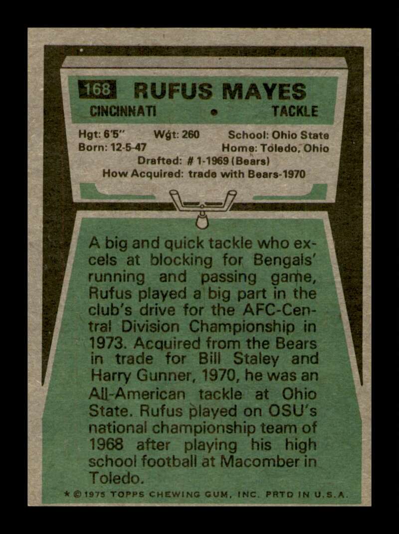 Load image into Gallery viewer, 1975 Topps Rufus Mayes #168 Cincinnati Bengals Image 2
