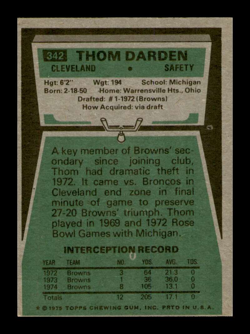 Load image into Gallery viewer, 1975 Topps Thom Darden #342 Cleveland Browns Image 2
