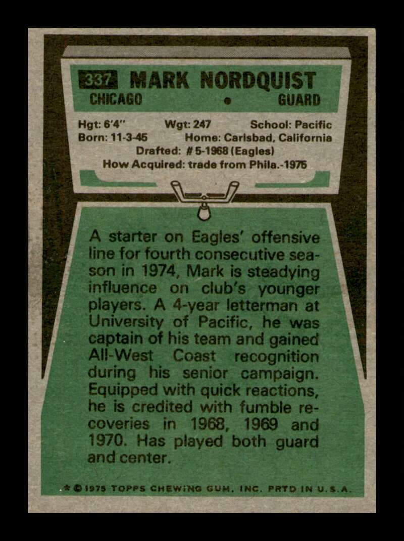 Load image into Gallery viewer, 1975 Topps Mark Nordquist #337 Chicago Bears Image 2
