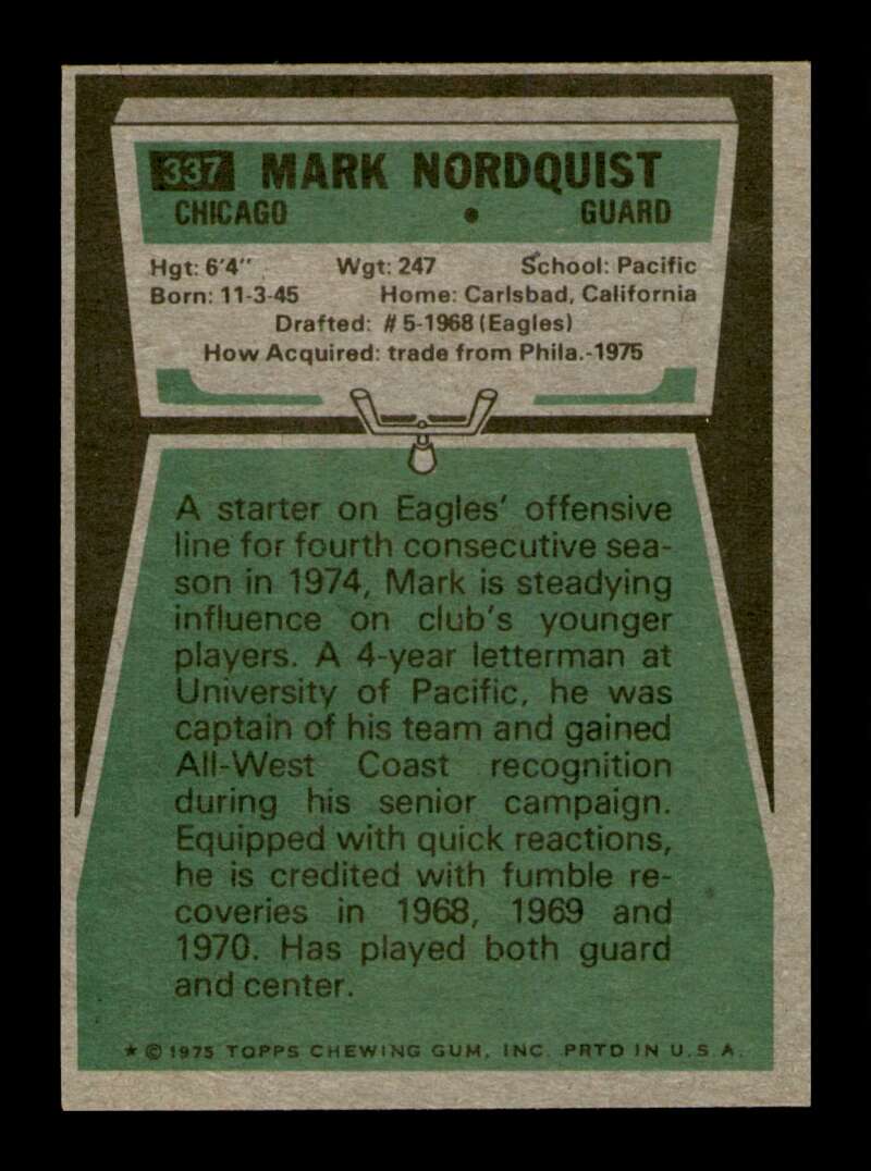 Load image into Gallery viewer, 1975 Topps Mark Nordquist #337 Chicago Bears Image 2
