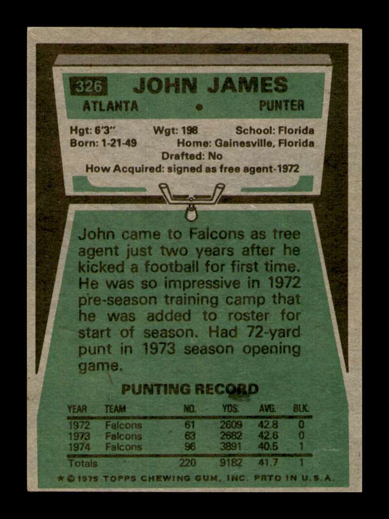 Load image into Gallery viewer, 1975 Topps John James #326 Atlanta Falcons Image 2
