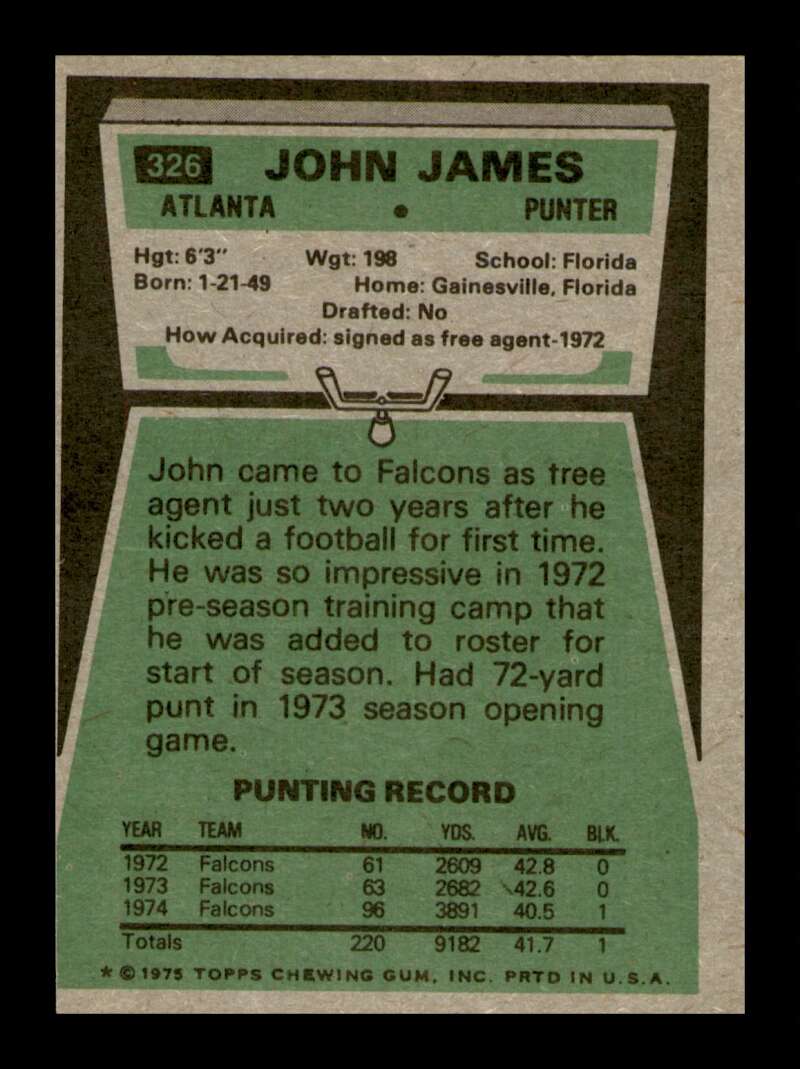 Load image into Gallery viewer, 1975 Topps John James #326 Atlanta Falcons Image 2
