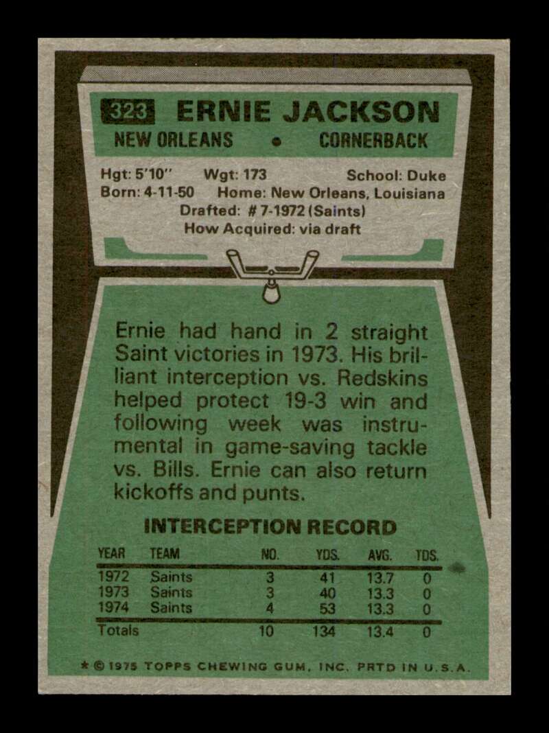 Load image into Gallery viewer, 1975 Topps Ernie Jackson #323 New Orleans Saints Image 2
