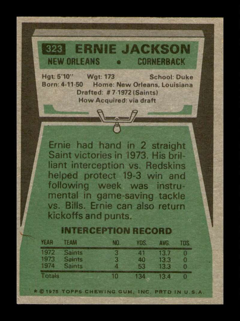 Load image into Gallery viewer, 1975 Topps Ernie Jackson #323 New Orleans Saints Image 2
