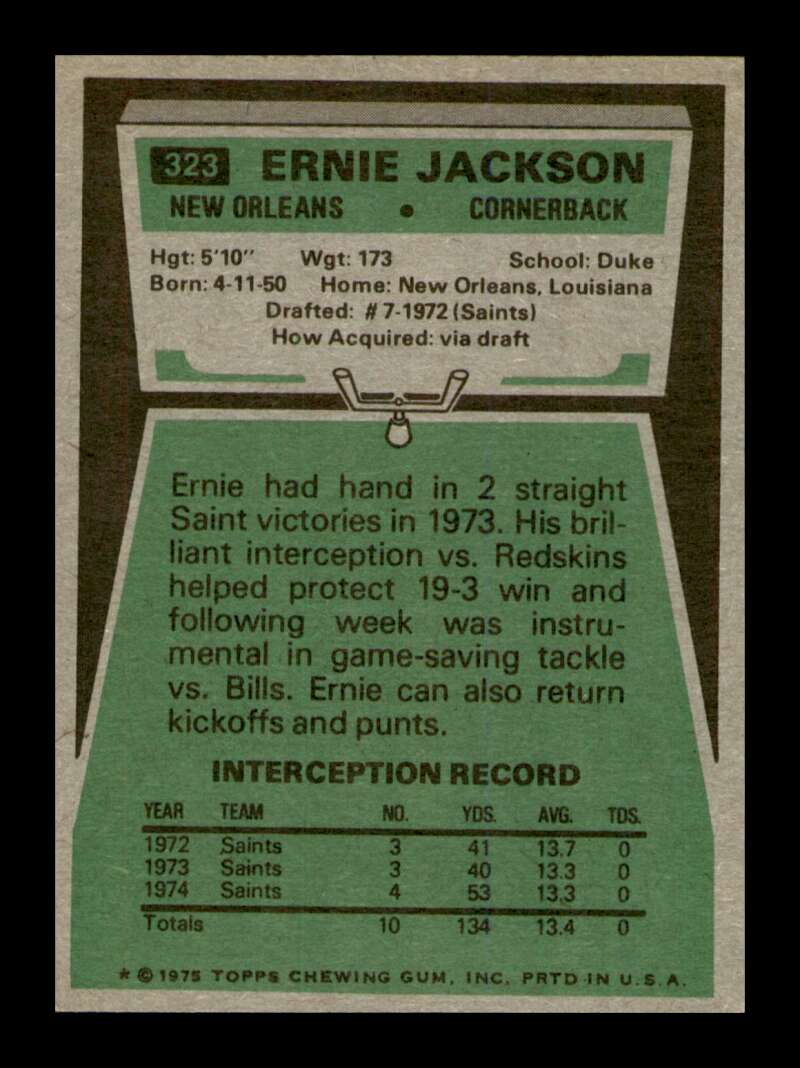 Load image into Gallery viewer, 1975 Topps Ernie Jackson #323 New Orleans Saints Image 2
