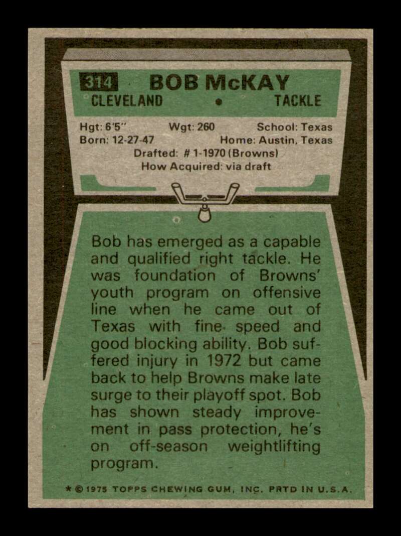 Load image into Gallery viewer, 1975 Topps Bob McKay #314 Cleveland Browns Image 2
