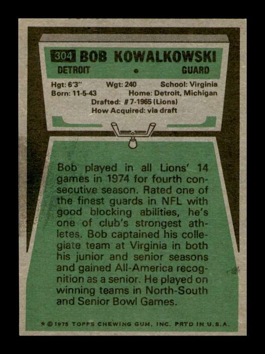 1975 Topps Bob Kowalkowski 