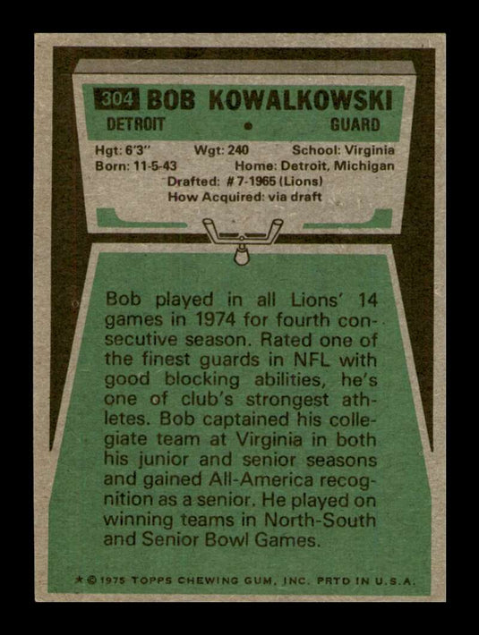 1975 Topps Bob Kowalkowski