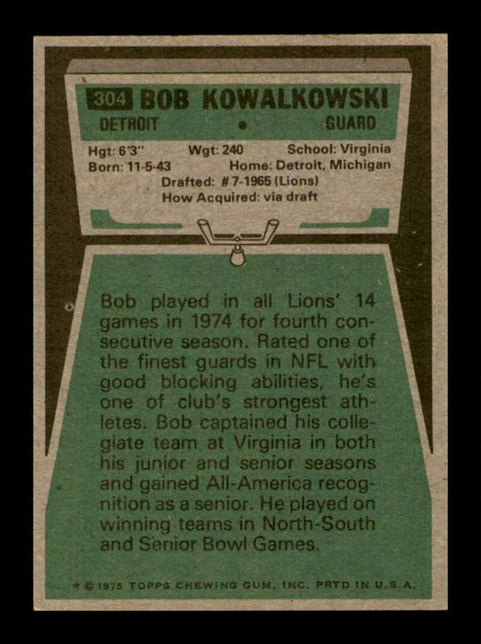 1975 Topps Bob Kowalkowski 