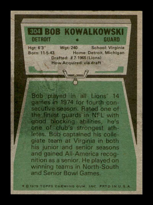 1975 Topps Bob Kowalkowski