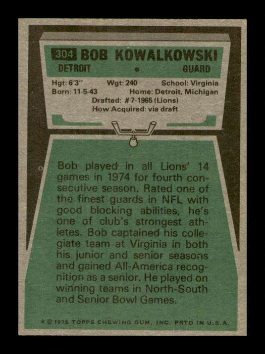 1975 Topps Bob Kowalkowski