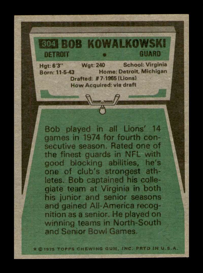 Load image into Gallery viewer, 1975 Topps Bob Kowalkowski #304 Detroit Lions Image 2
