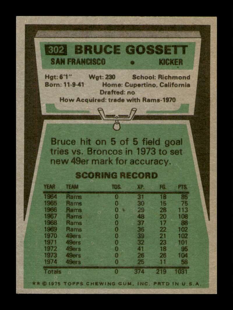 Load image into Gallery viewer, 1975 Topps Bruce Gossett #302 San Francisco 49ers Image 2
