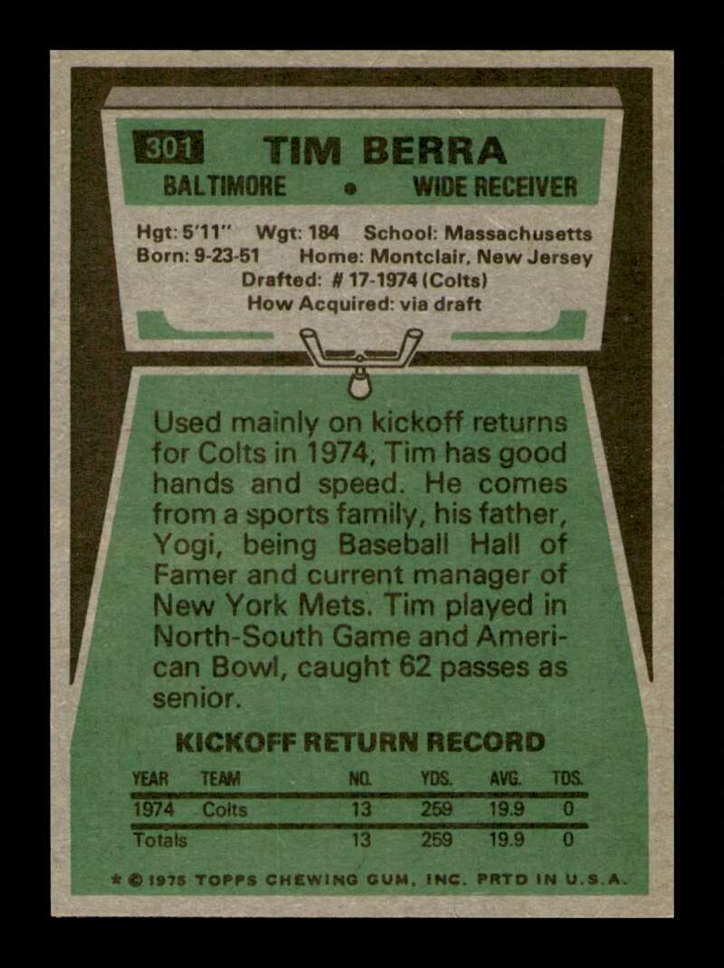 Load image into Gallery viewer, 1975 Topps Tim Berra #301 Rookie RC Baltimore Colts Image 2
