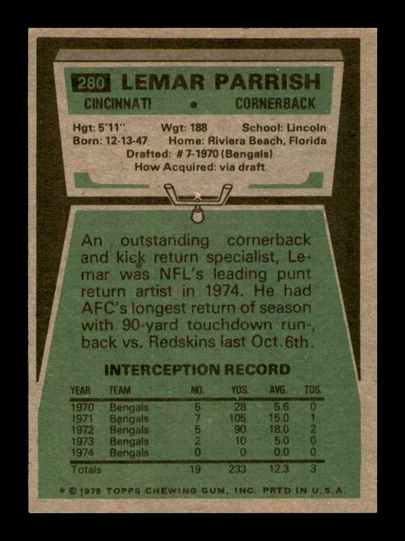 Load image into Gallery viewer, 1975 Topps Lemar Parrish #280 Cincinnati Bengals Image 2
