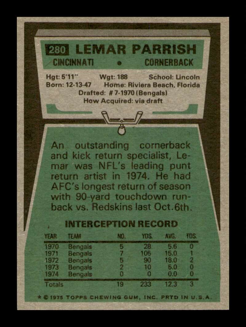 Load image into Gallery viewer, 1975 Topps Lemar Parrish #280 Cincinnati Bengals Image 2
