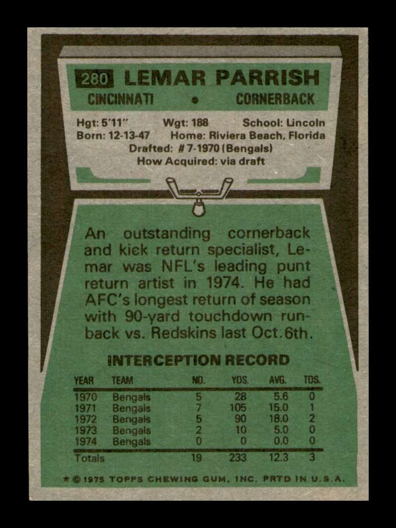 Load image into Gallery viewer, 1975 Topps Lemar Parrish #280 Cincinnati Bengals Image 2
