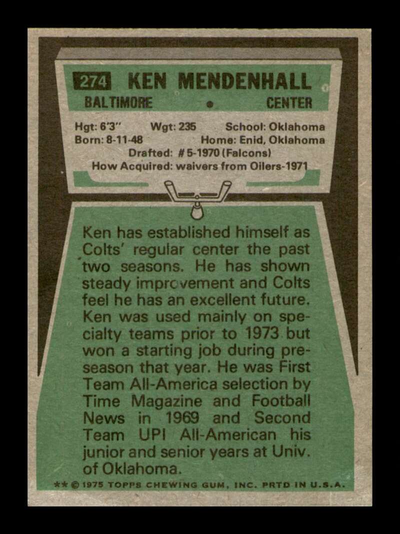 Load image into Gallery viewer, 1975 Topps Ken Mendenhall #274 Baltimore Colts Image 2
