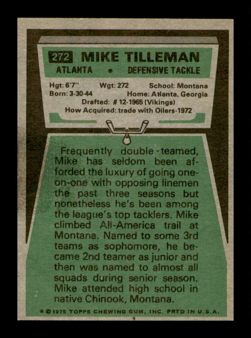 Load image into Gallery viewer, 1975 Topps Mike Tilleman #272 Atlanta Falcons Image 2
