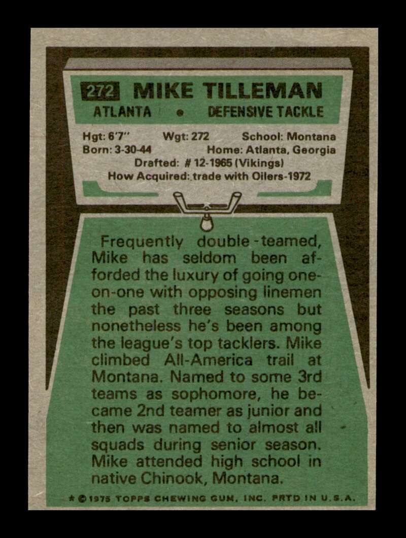 Load image into Gallery viewer, 1975 Topps Mike Tilleman #272 Atlanta Falcons Image 2
