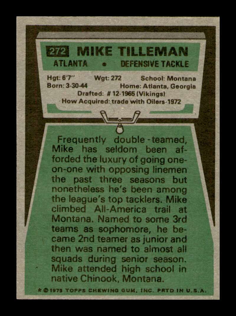 Load image into Gallery viewer, 1975 Topps Mike Tilleman #272 Atlanta Falcons Image 2
