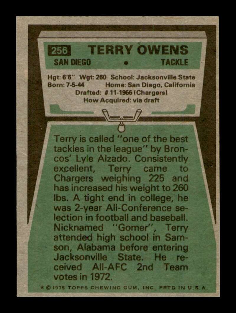 Load image into Gallery viewer, 1975 Topps Terry Owens #256 San Diego Chargers Image 2
