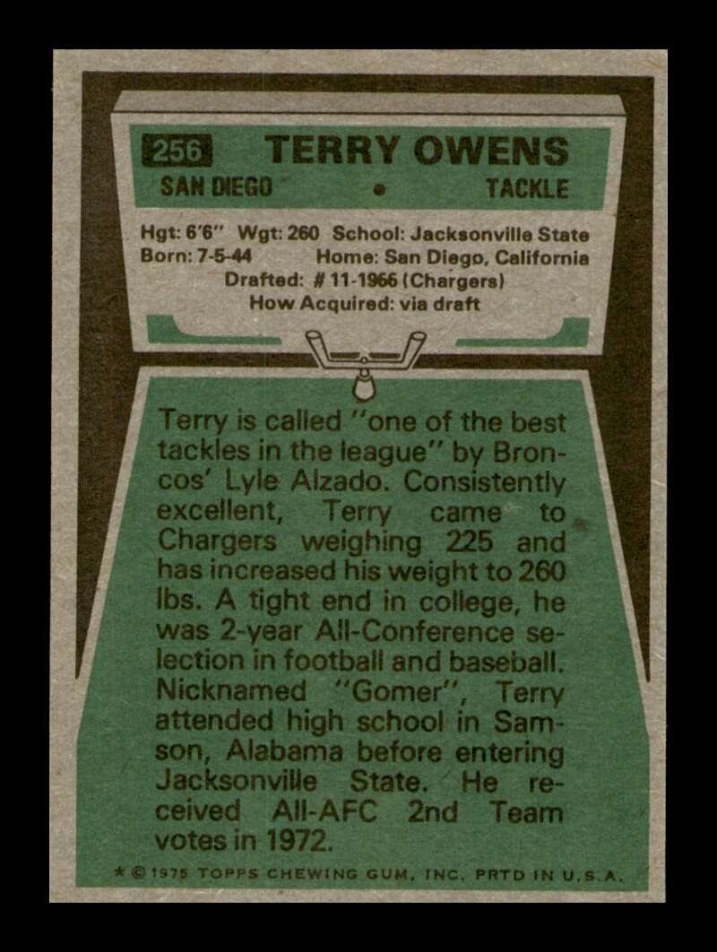 Load image into Gallery viewer, 1975 Topps Terry Owens #256 San Diego Chargers Image 2
