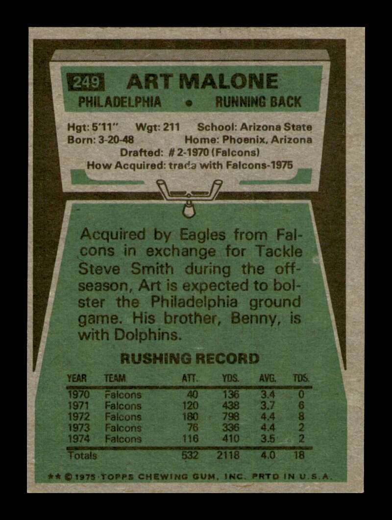 Load image into Gallery viewer, 1975 Topps Art Malone #249 Philadelphia Eagles Image 2
