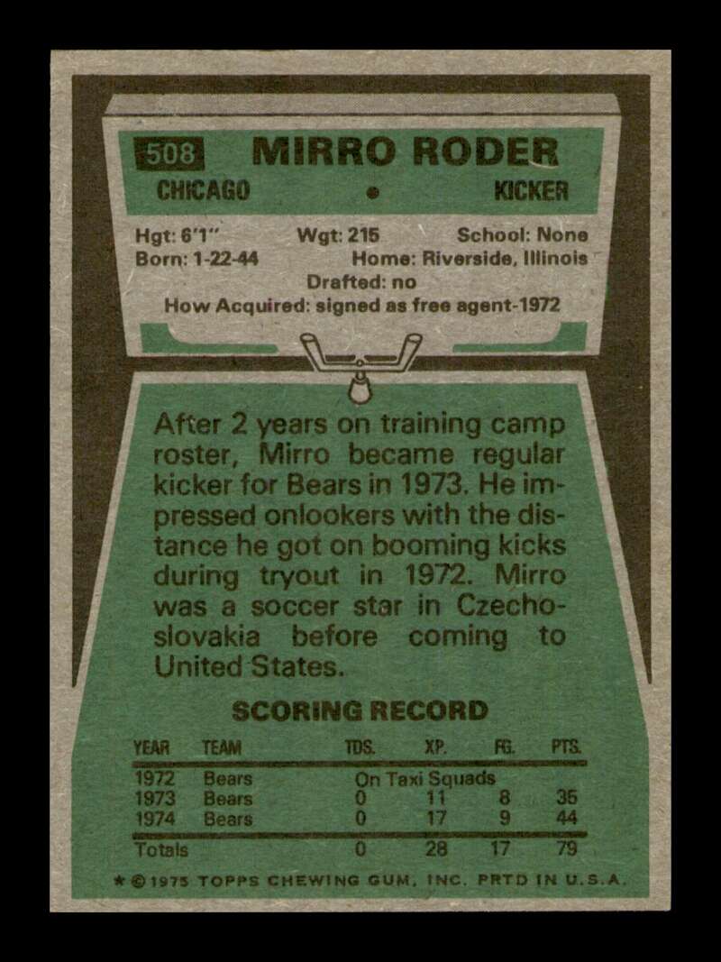 Load image into Gallery viewer, 1975 Topps Mirro Roder #508 Chicago Bears Image 2
