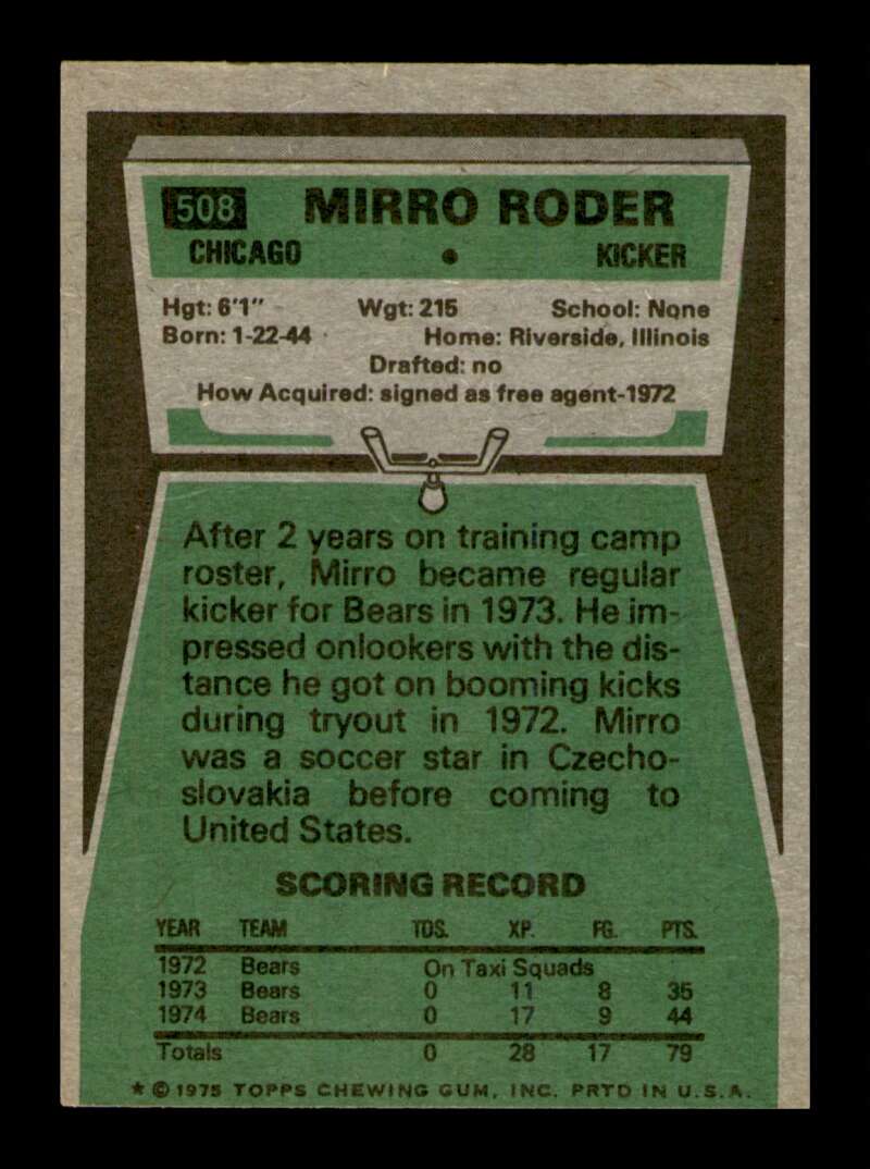 Load image into Gallery viewer, 1975 Topps Mirro Roder #508 Chicago Bears Image 2
