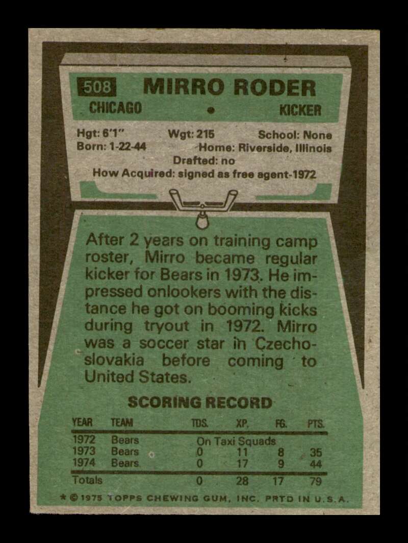 Load image into Gallery viewer, 1975 Topps Mirro Roder #508 Chicago Bears Image 2
