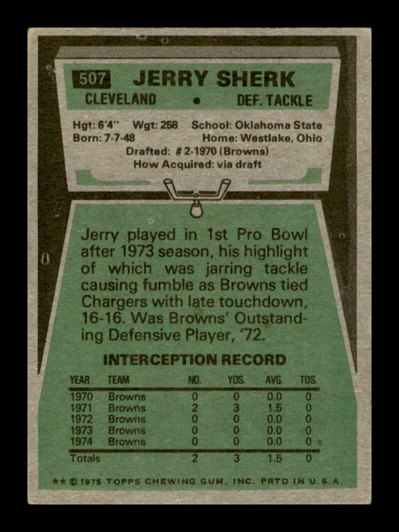 Load image into Gallery viewer, 1975 Topps Jerry Sherk #507 Cleveland Browns Image 2
