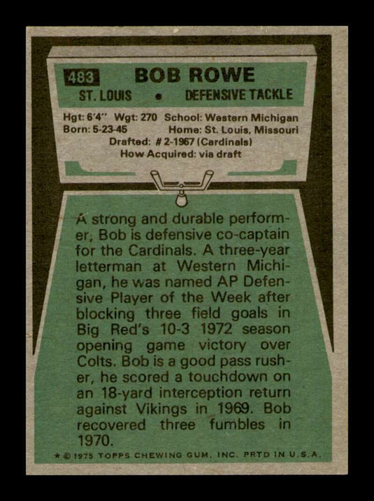 1975 Topps Bob Rowe 