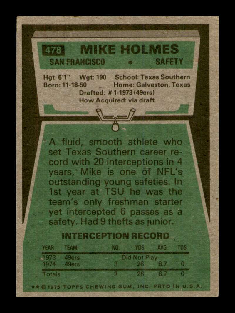 Load image into Gallery viewer, 1975 Topps Mike Holmes #478 San Francisco 49ers Image 2
