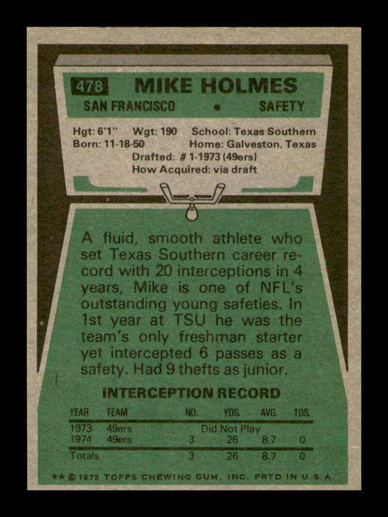 Load image into Gallery viewer, 1975 Topps Mike Holmes #478 San Francisco 49ers Image 2
